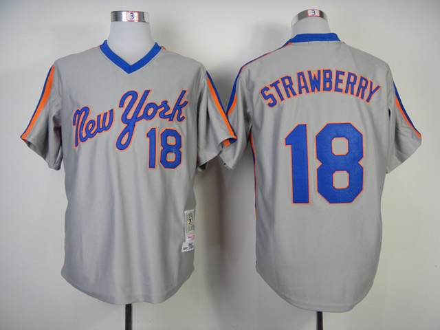 Men New York Mets #18 Strawberry Grey Throwback MLB Jerseys